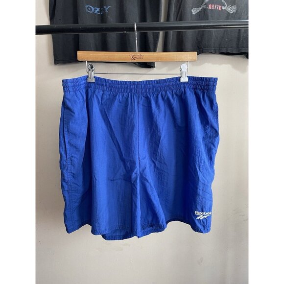 Vintage 90S Blue Embroidered Nylon Preppy Reebok Swim Shorts Trunks Size XL - Picture 1 of 5